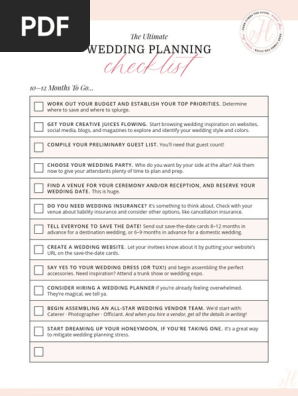 Wedding Checklist Worksheet