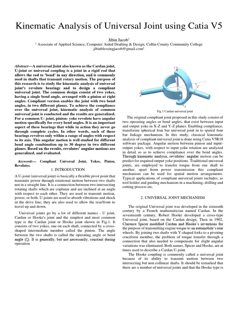 Kinematic Analysis of Universal Joint Using Catia V5 Jacob PDF