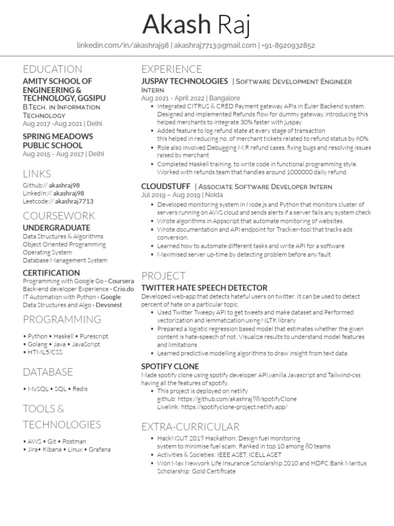Akash Raj: Software Developer Profile | PDF | Computer Programming ...