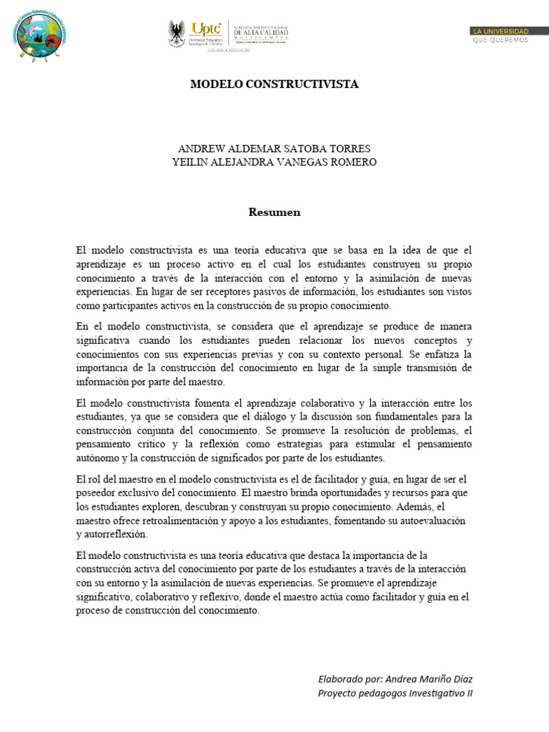 Modelo Constructivista en Educación Colombiana | PDF | Constructivismo ...
