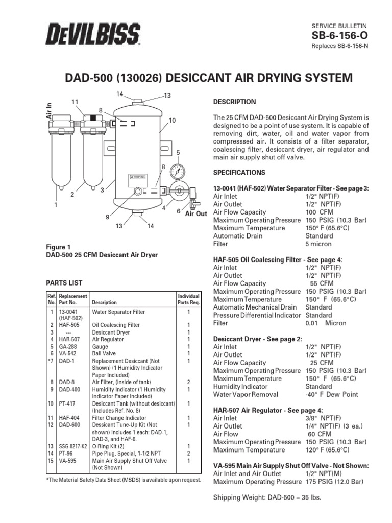 25 CFM DAD-500 Desiccant Air Dryer | PDF | Valve | Pipe (Fluid Conveyance)
