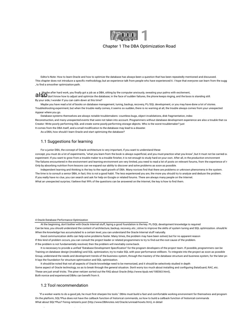 DBA Optimization Strategies for Oracle | PDF | Pl/Sql | Databases