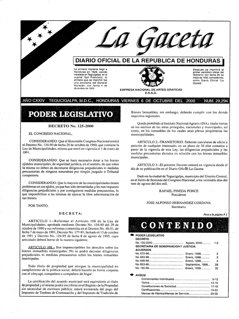 Decreto 125-2000 Ref Ley de Municipalidades | PDF