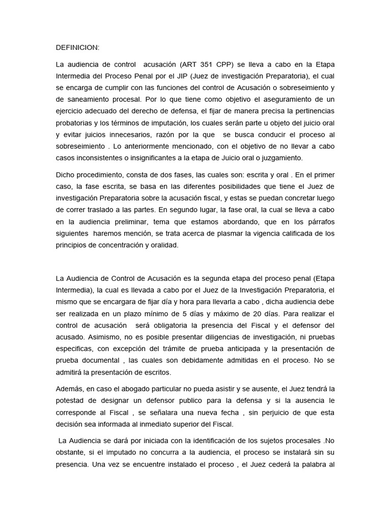 Control de Acusación en Proceso Penal | PDF | Fiscal | Procedimiento ...