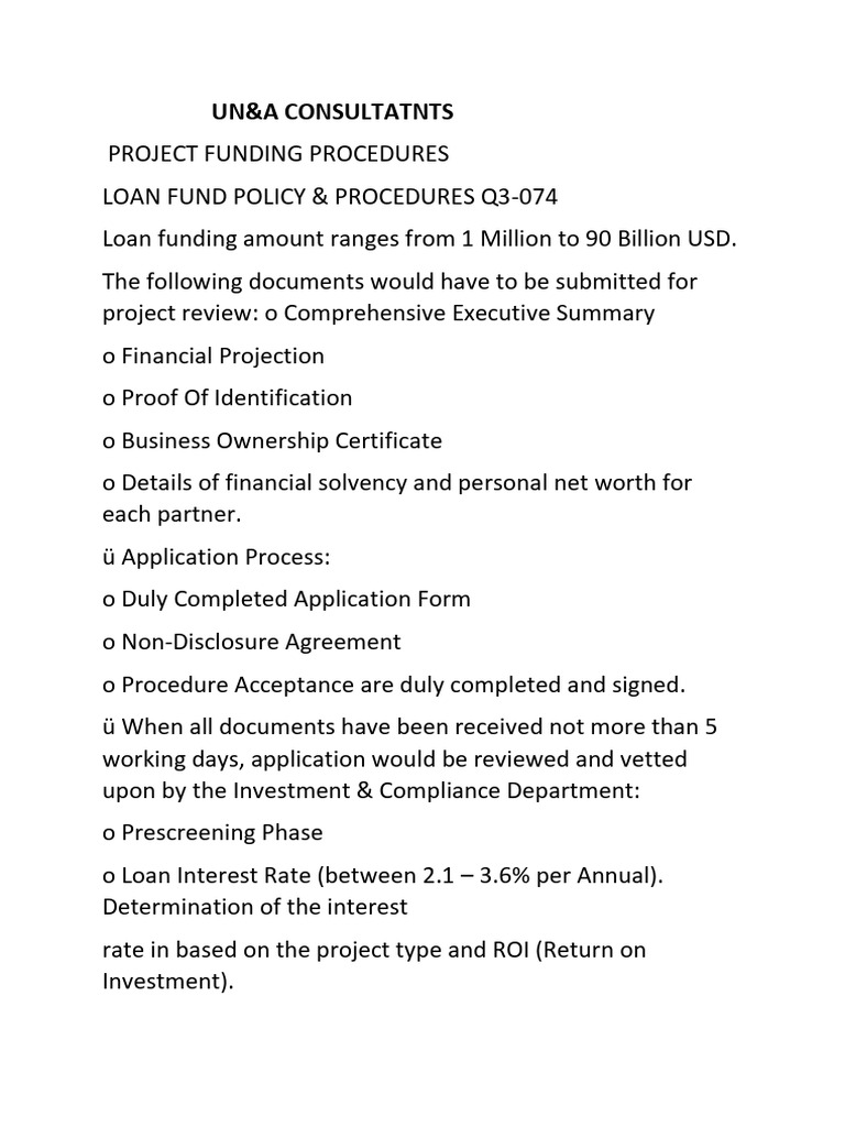Project Funding Loan Procedures Guide | PDF | Loans | Letter Of Credit