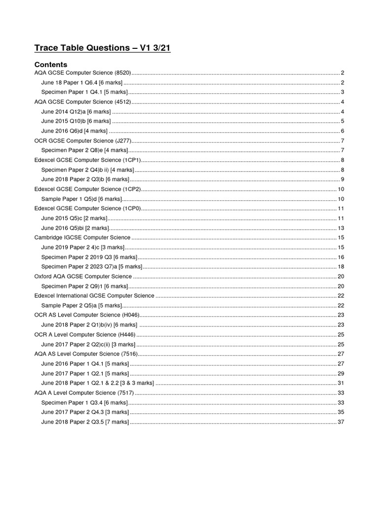 Trace Table Questions | PDF | Career And Technical Education ...