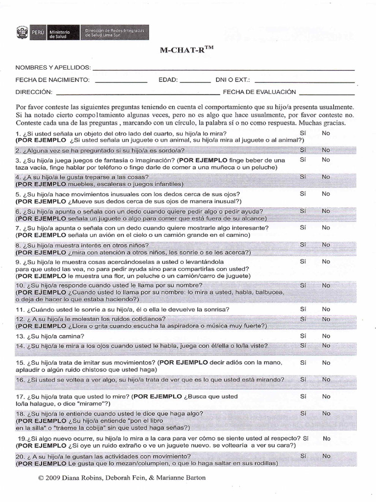 I. (MCHATR) MODIFIED CHECKLIST FOR AUTISM IN TODDLERSCHECKED PDF