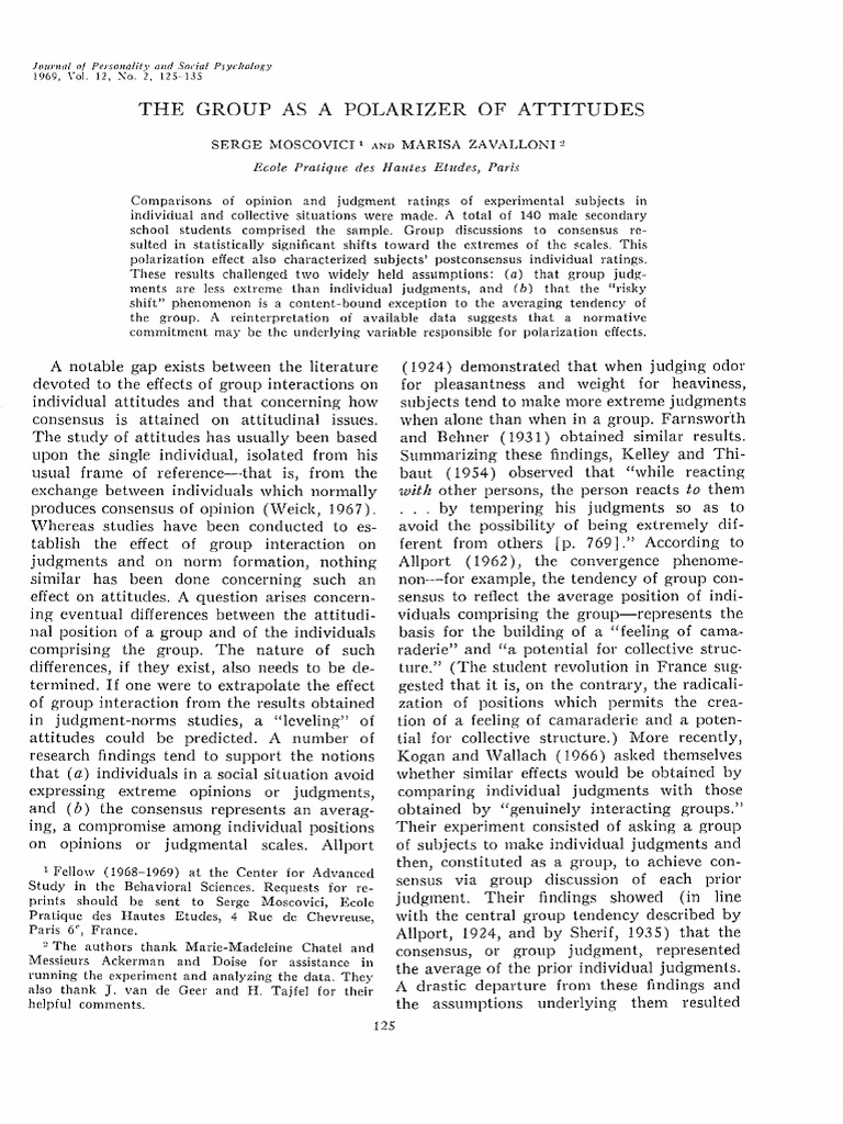 The Group As A Polarizer of Attitudes | PDF | Attitude (Psychology ...