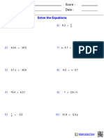 Pre-Algebra Equations One Decimals