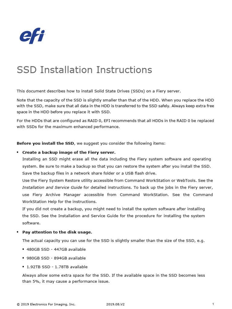 SSD Installation Guide for Fiery Server | PDF | Solid State Drive ...