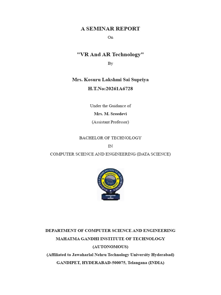 A Seminar PDF Augmented Reality Virtual Reality