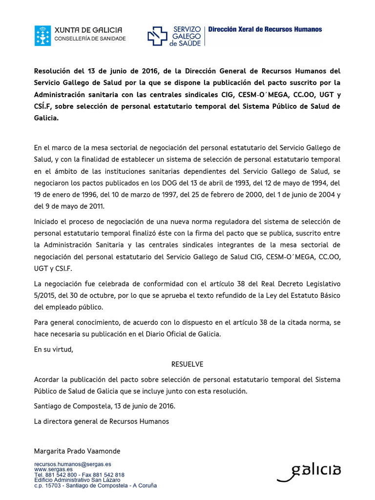 Pacto de selección de personal en Galicia | PDF | Gestión de recursos ...