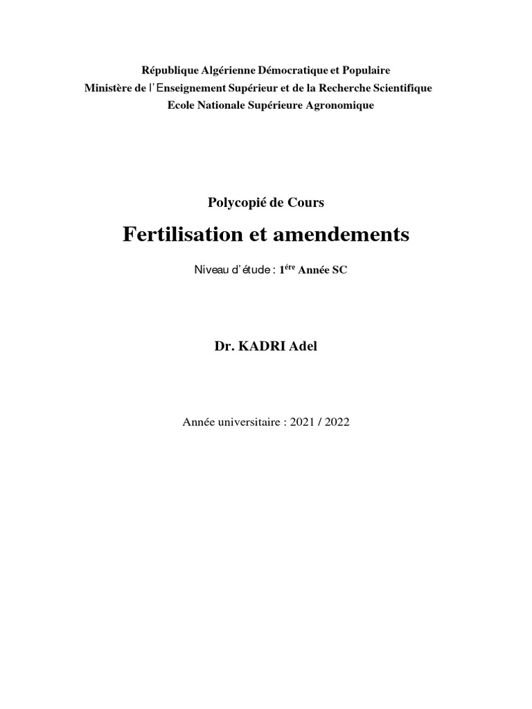 Fertilisation et Amendements des Sols | PDF | Fertilisant | Sol (pédologie)