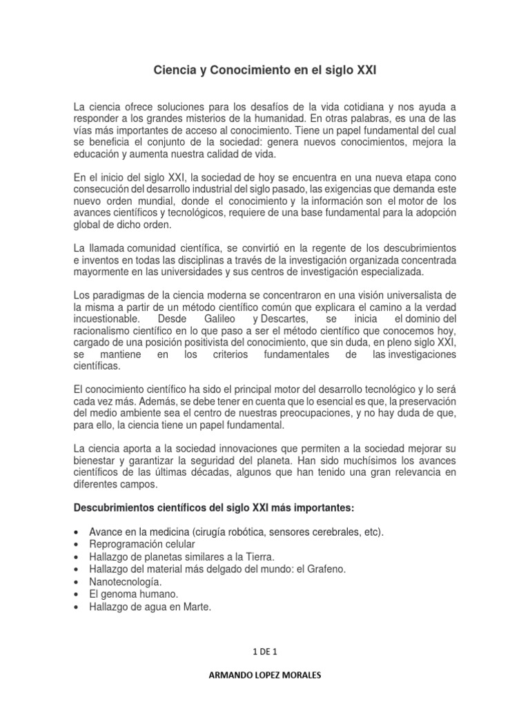 Ciencia y Conocimiento en El Siglo XXI | PDF | Conocimiento | Método ...