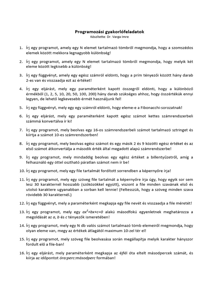 Programozasi Feladatok | PDF
