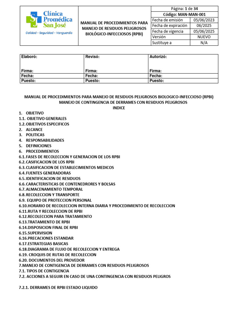 Manual de Manejo de RPBI 2025 | PDF | Residuos | Laboratorios