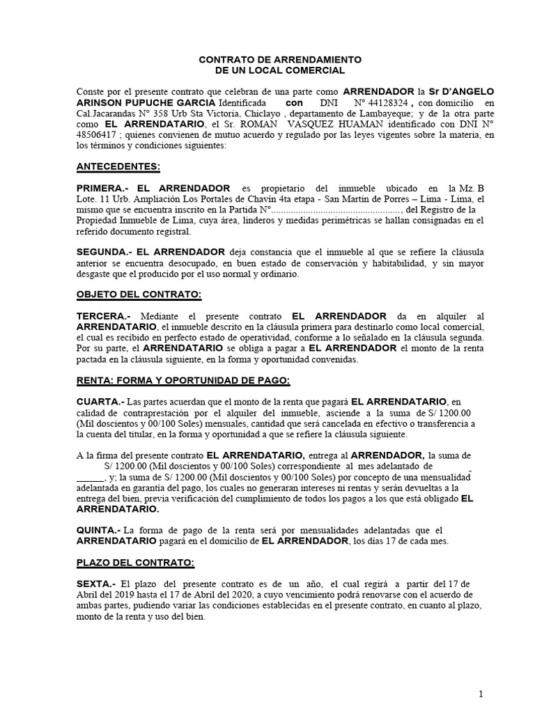 Modelo de Contrato de Alquiler Local 01 | PDF | Derecho privado