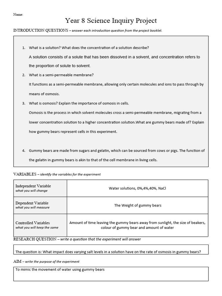 Science Research Template For Year 8 | PDF | Osmosis | Experiment