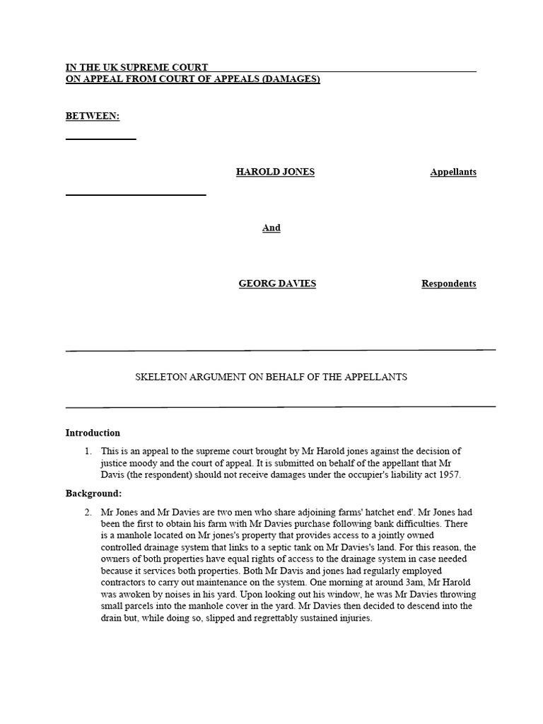 Skeleton Argument 1 | PDF | Appeal | Negligence