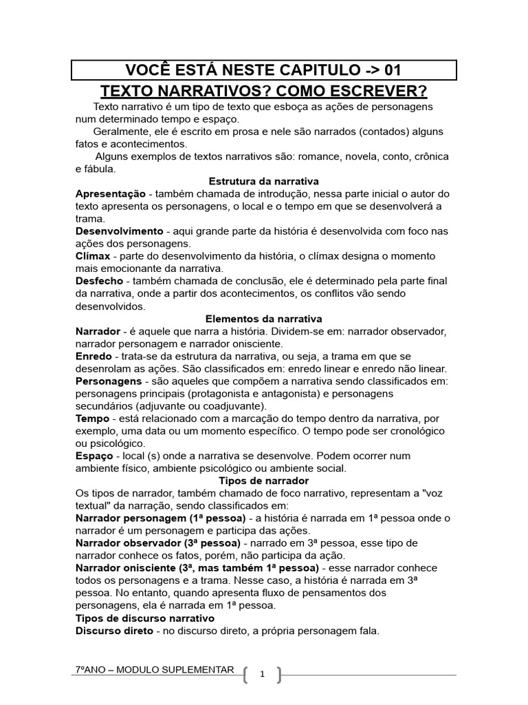 Estrutura e Tipos de Texto Narrativo | PDF | Solo | Narrativa