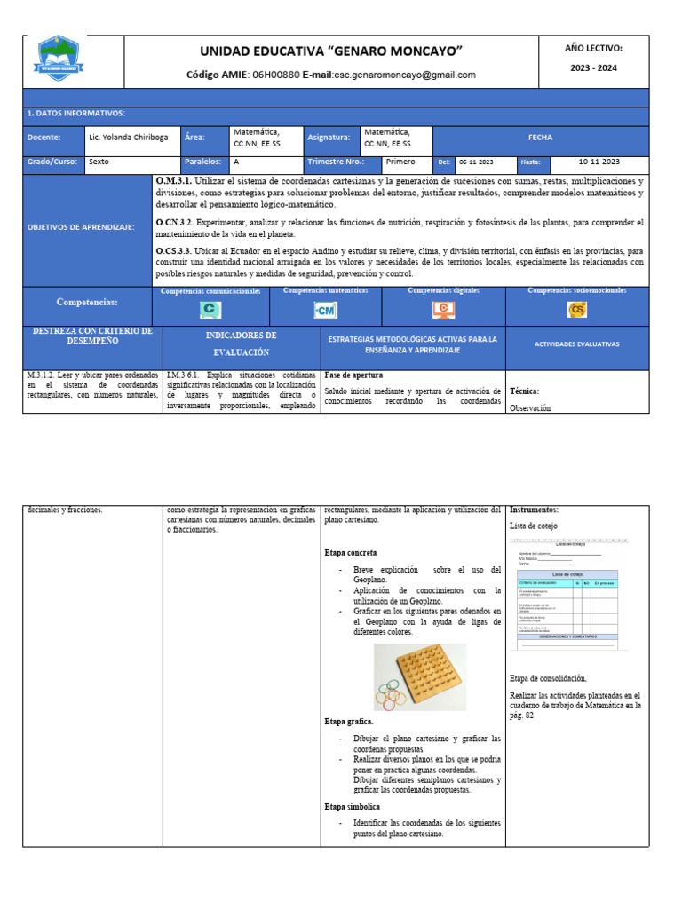 Planificación Educativa Sexto Grado 2023 | PDF | Plan de estudios ...