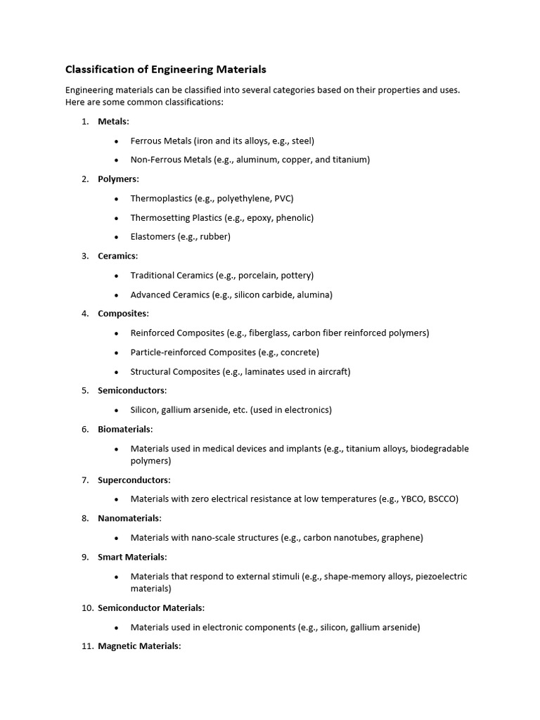 Engineering Materials Classification Guide | PDF | Materials Science ...