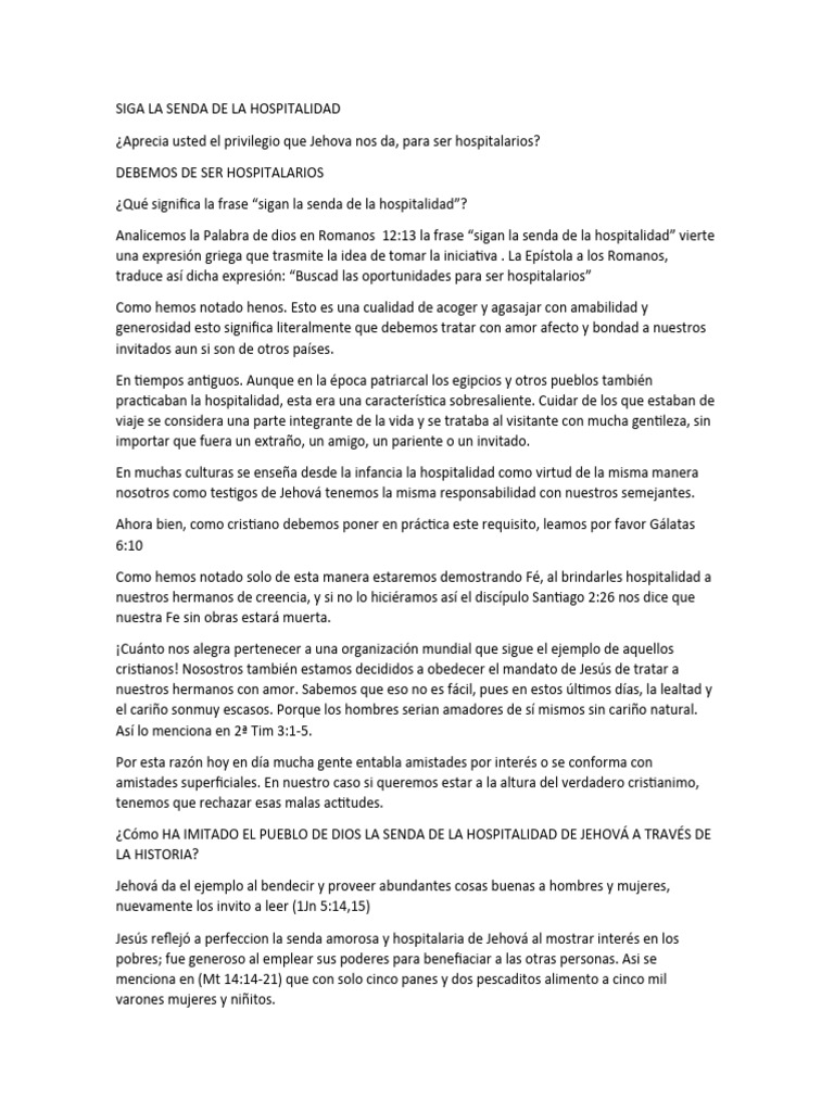 Siga La Senda de La Hospitalidad | PDF | Jesús | Amor