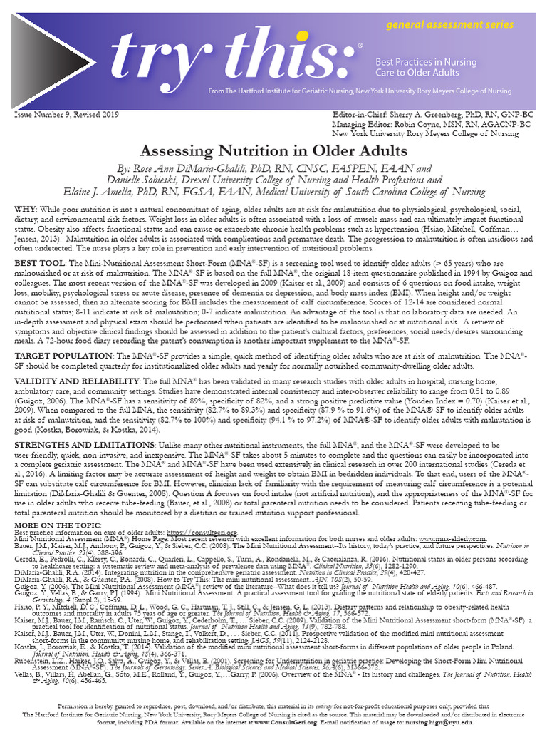 General Assessment in Caring For Older Adult | PDF | Malnutrition ...