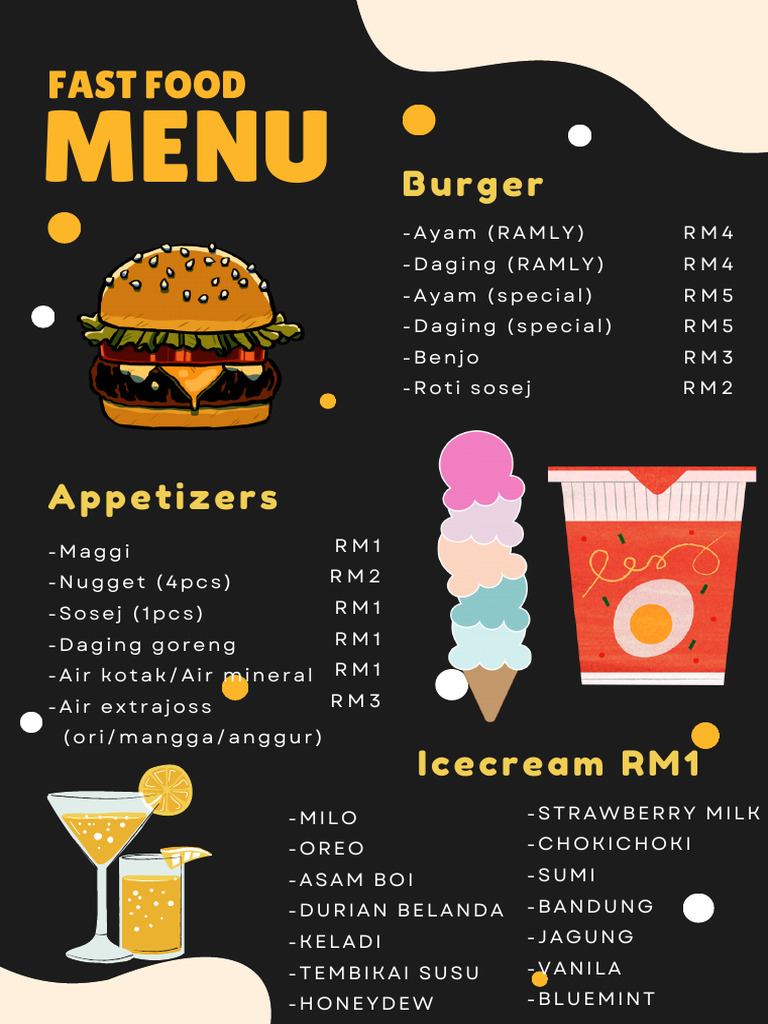 Brown and Black Illustration Fast Food Menu | PDF