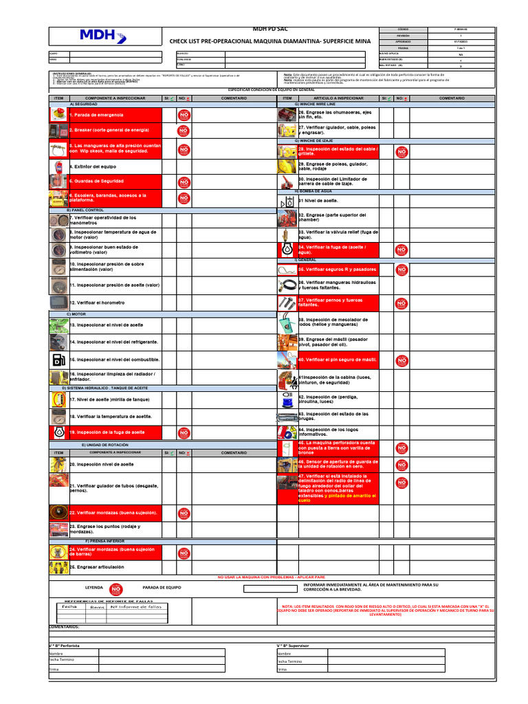 Checklist Pre-Operacional Máquina Diamantina | PDF | Bienes manufacturados