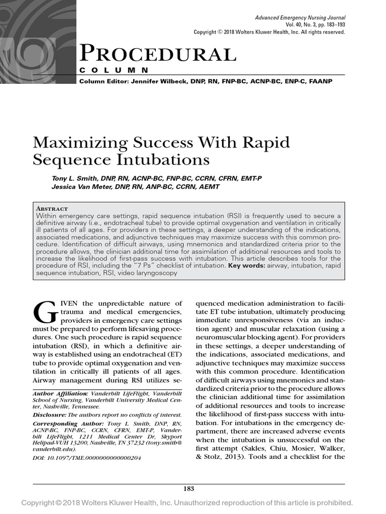 Maximizing Success With Rapid Sequence Intubations PDF Clinical