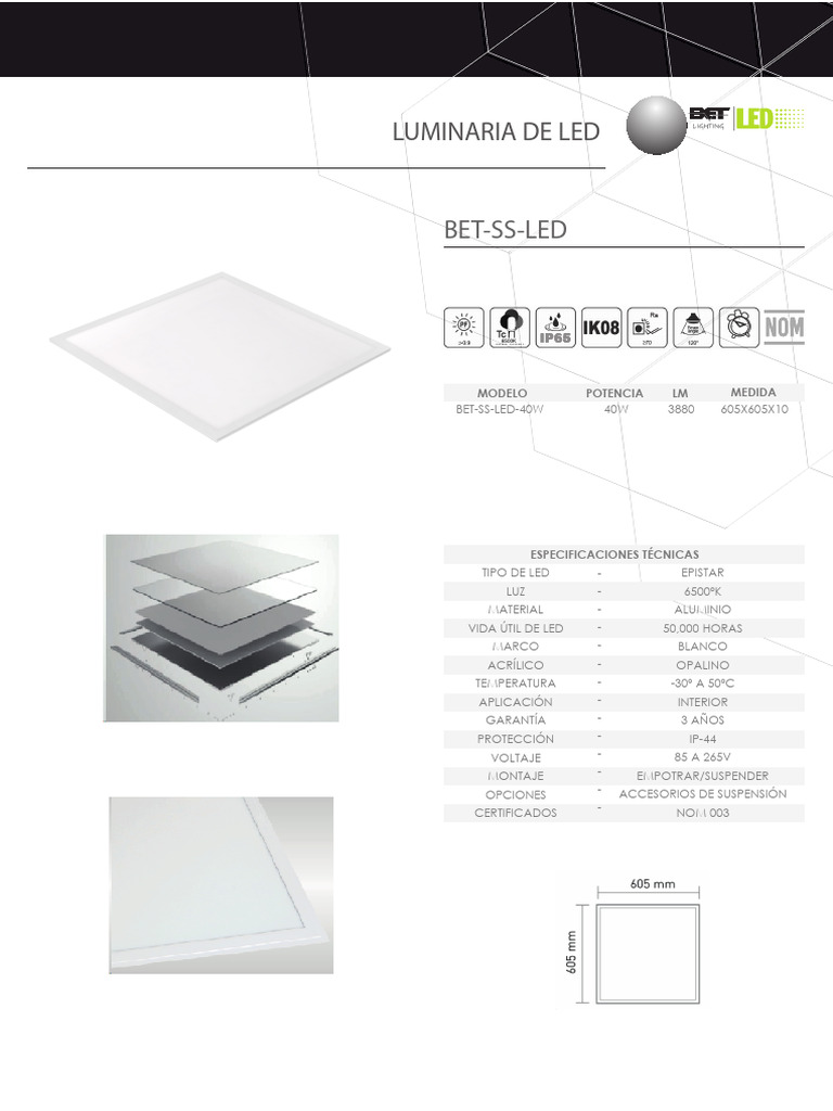 Luminaria LED BET-SS: Especificaciones | PDF