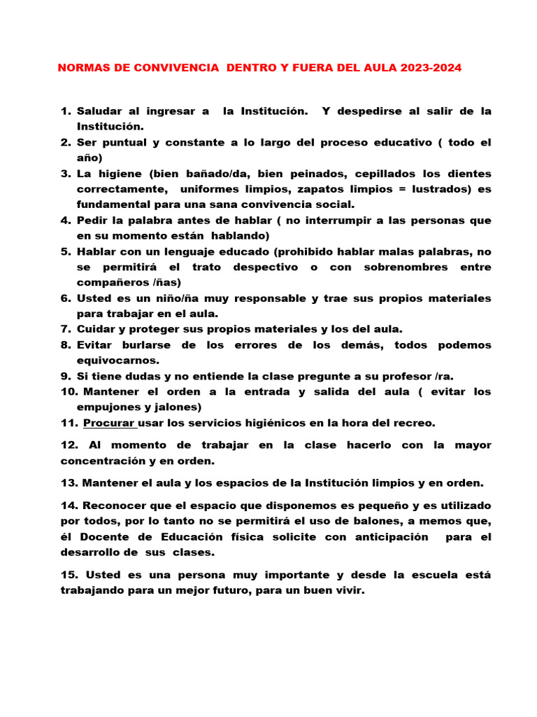 Normas de Convivencia 2023-2024 | PDF | Crecimiento personal y profesional