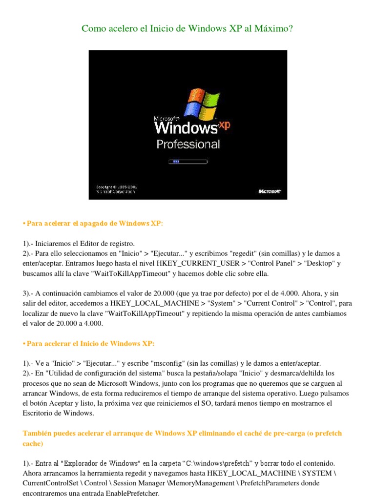 Como Acelerar El Inicio de Windows XP Al Máximo | PDF