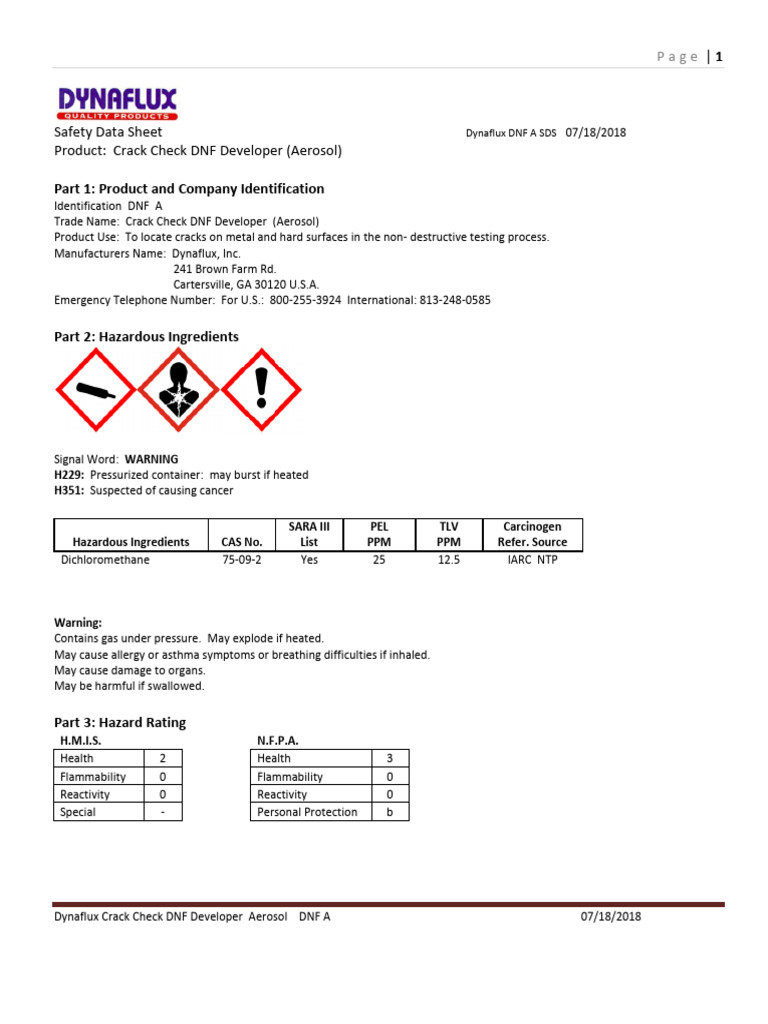 Dynaflux DNF A Safety Data Sheet | PDF | Combustion | Carbon Dioxide