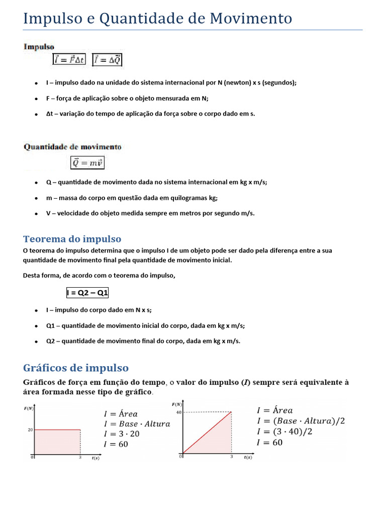 Impulso e Quantidade de Movimento: Teoria e Exercícios | PDF ...