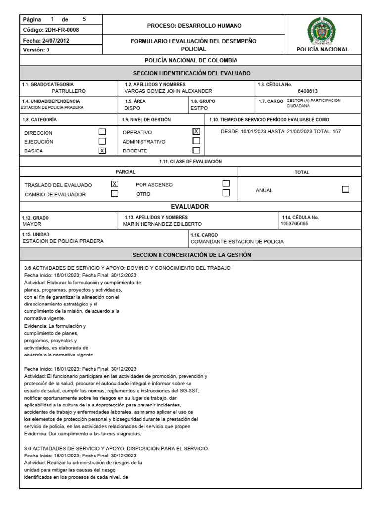 Evaluación Desempeño Policial 2023 | PDF | Policía | Cumplimiento de la ley