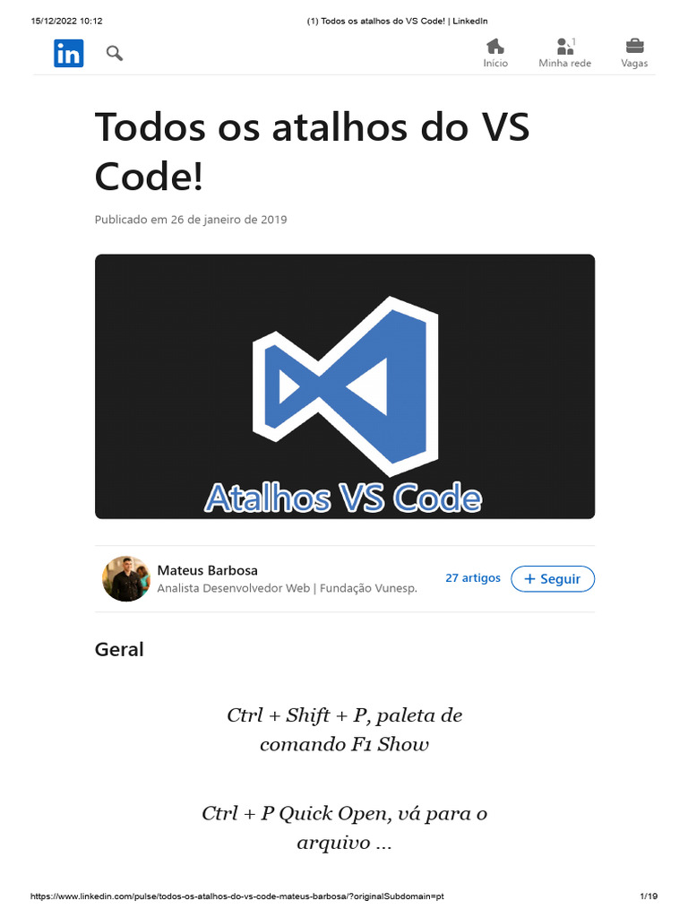 Atalhos Essenciais do VS Code | PDF | Botão Ctrl | Teclado de computador