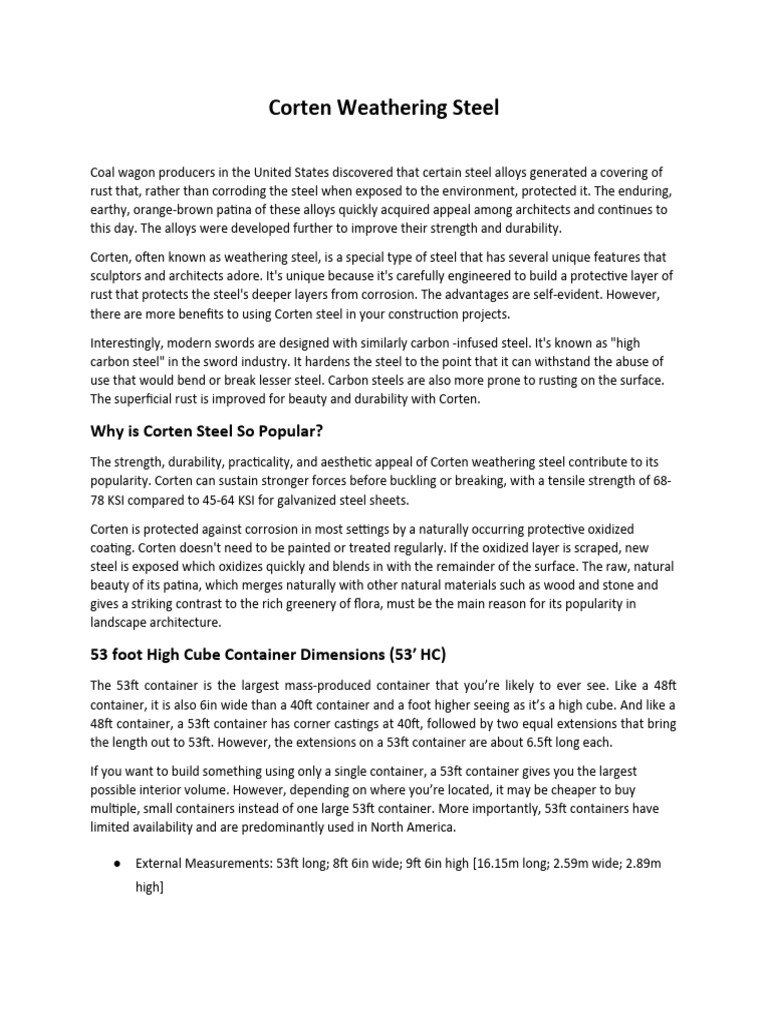 Corten Weathering Steel PDF Framing (Construction) Steel