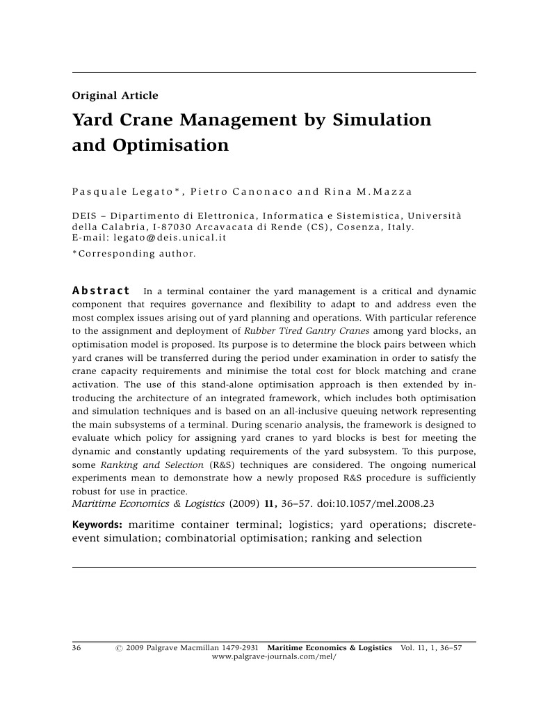 Yard Crane Management by Simulation and Optimisation | PDF ...