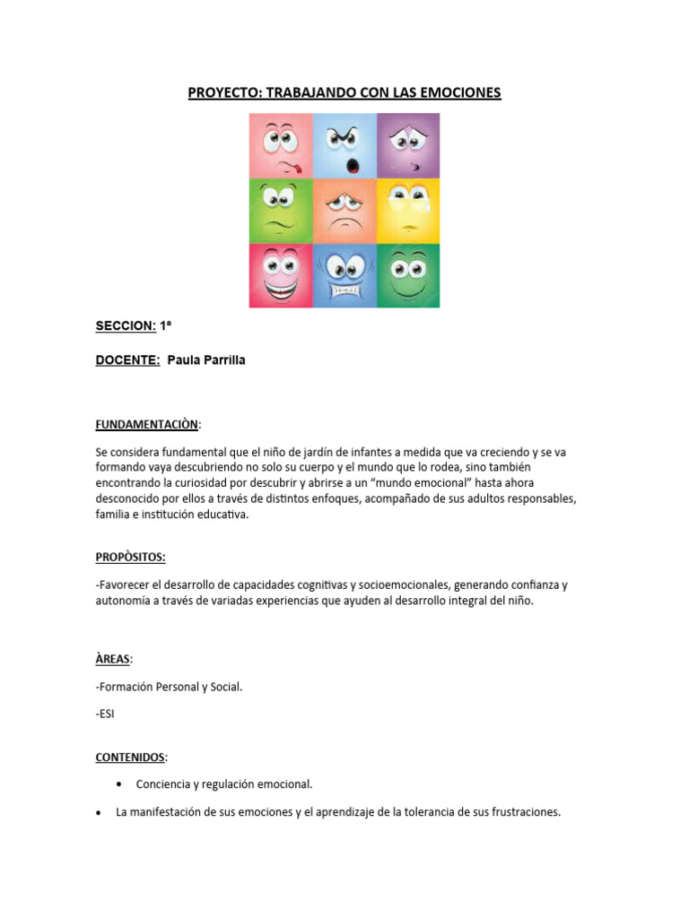 Estructura Didctica Proyecto de Las Emociones 22 | PDF | Las emociones ...