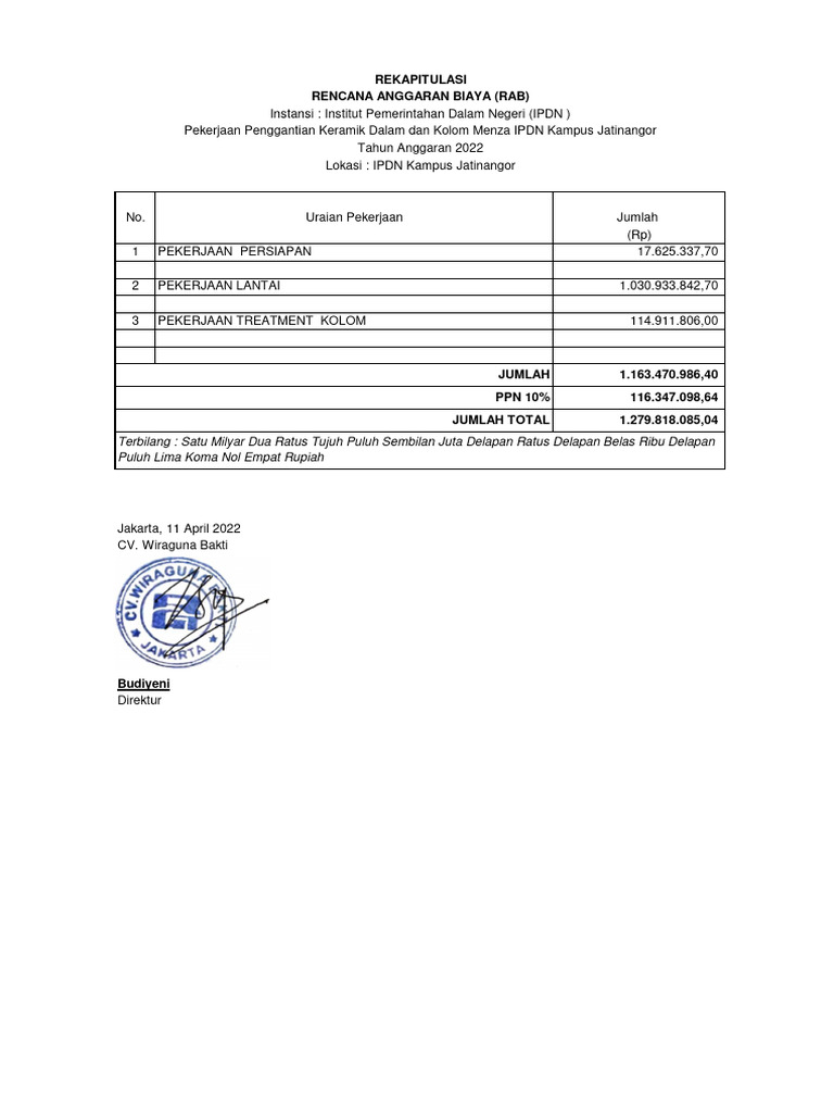 RAB Pekerjaan Penggantian Keramik IPDN | PDF | Bisnis | Pengelolaan ...
