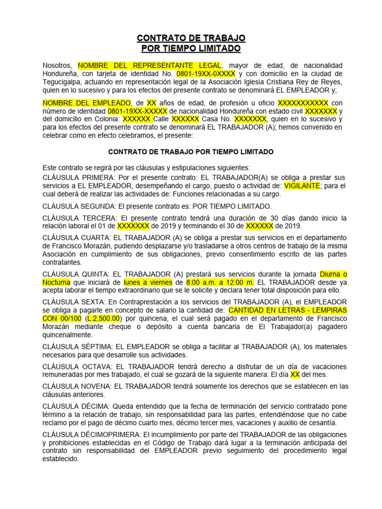 Formato Contrato Por Tiempo LImitado | PDF | Derecho laboral | Justicia