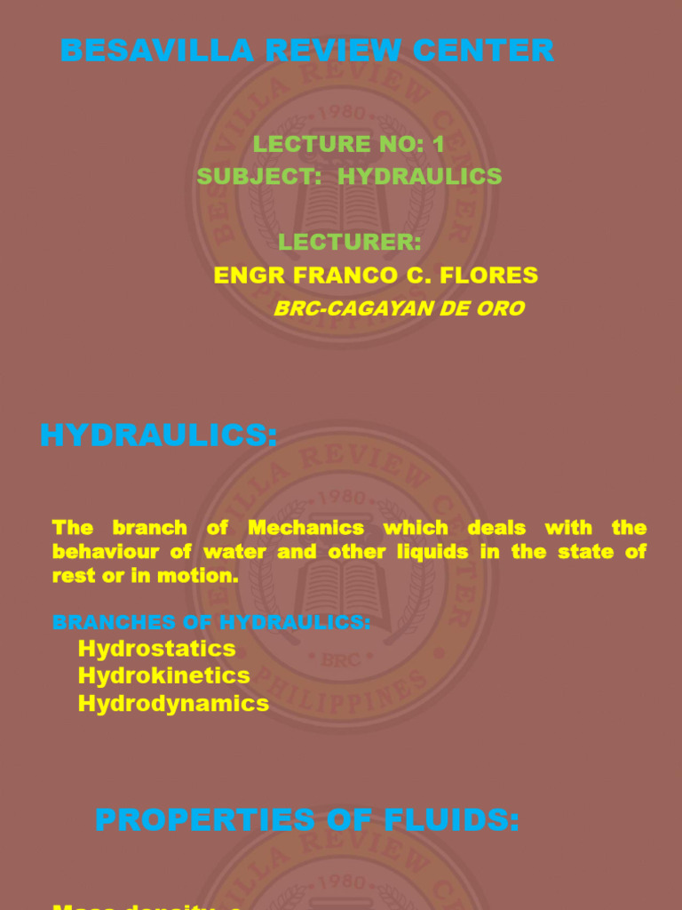 Hydraulics Concepts and Problems Review | PDF | Pressure | Pascal (Unit)