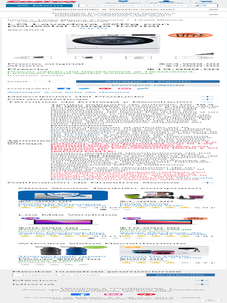 LG Lavadora 22Kg con pedestal carga frontal Costco México PDF
