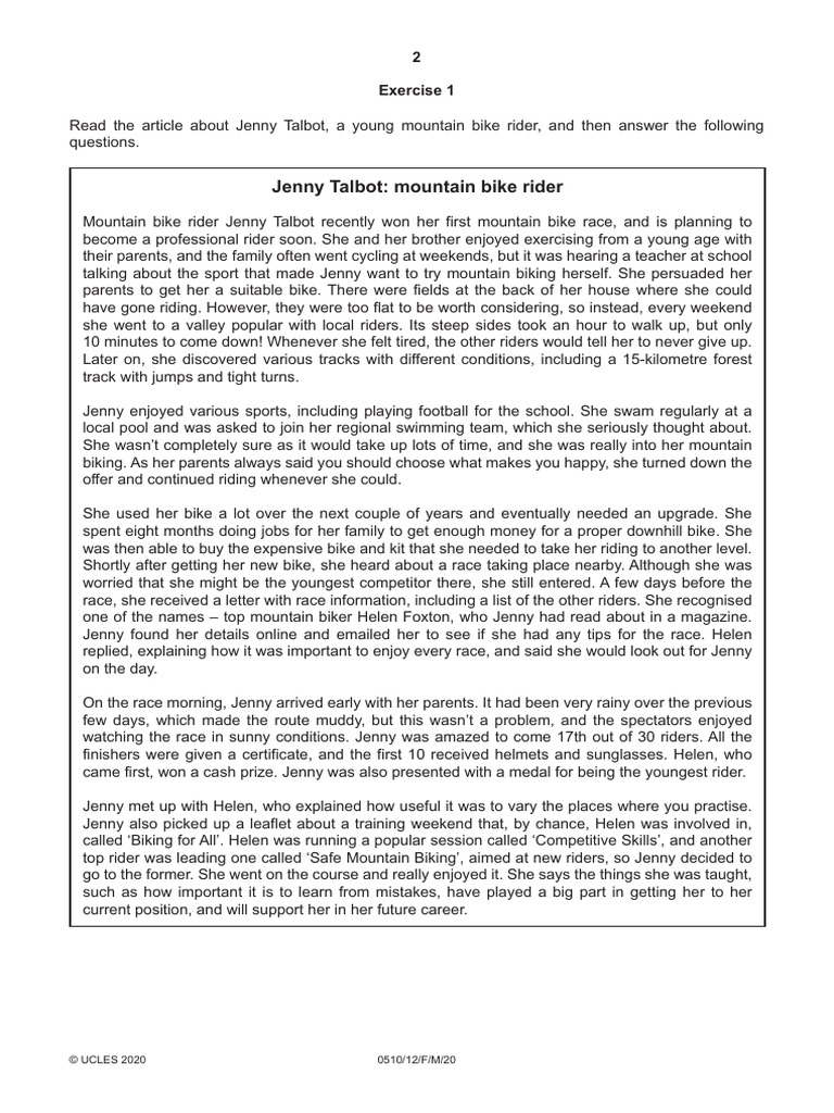 Mountain Bike Reading Comprehension | PDF | Mountain Biking | Adventure ...