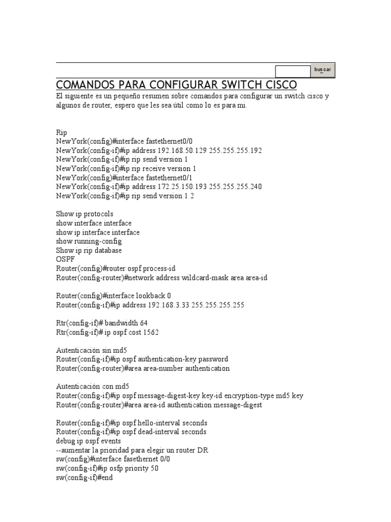 El Blog de Luis Gonzalez: Comandos para Configurar Switch Cisco | PDF ...