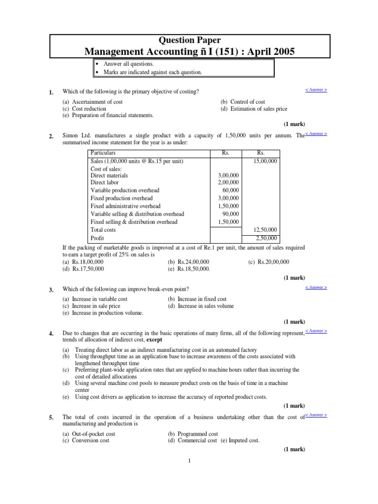 Management Accounting I 0405 | PDF | Cost Of Goods Sold | Inventory