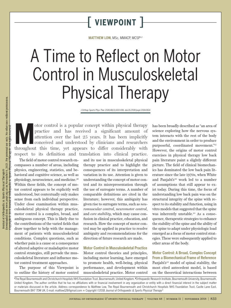 Low 2018 A Time To Reflect On Motor Control in Musculoskeletal Physical