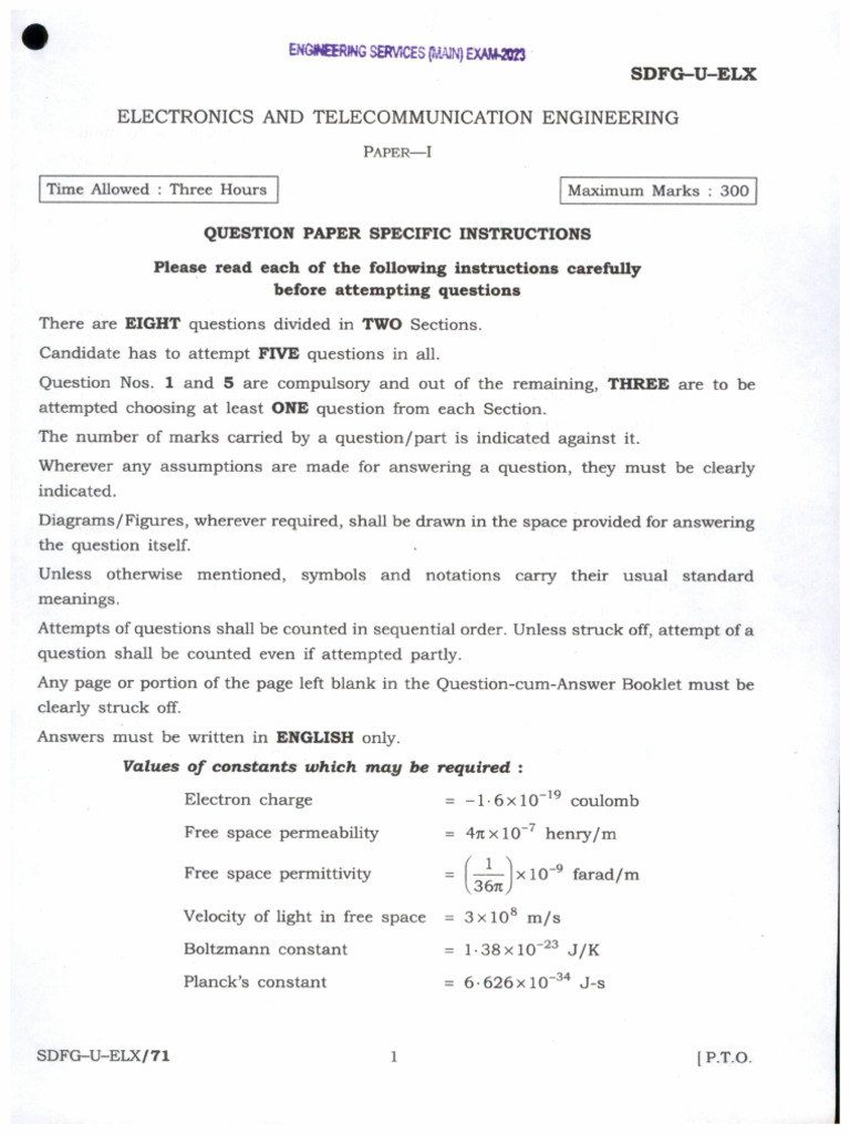 QP Esem 23 Electronics Telecommunication Engineering Paper I 250623 | PDF